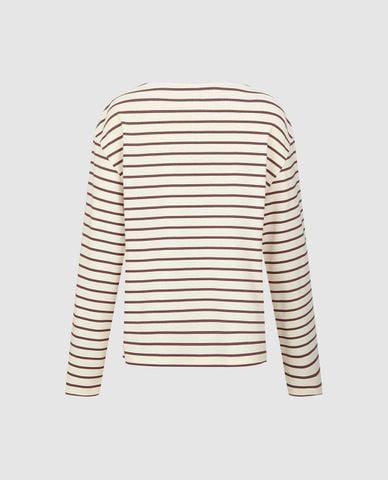  URBAN REVIVO - Áo thun nữ cổ tròn tay dài kẻ sọc 