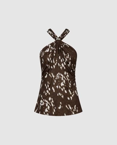  URBAN REVIVO - Áo kiểu nữ cổ yếm in họa tiết 