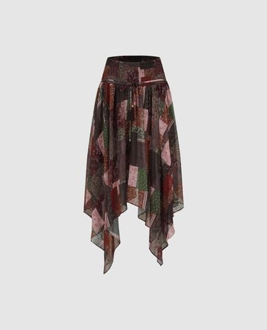  URBAN REVIVO - Chân váy midi bất đối xứng in họa tiết 