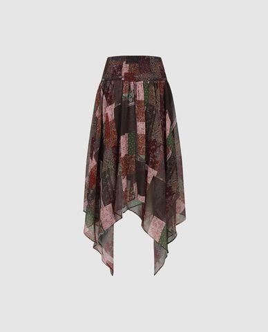  URBAN REVIVO - Chân váy midi bất đối xứng in họa tiết 