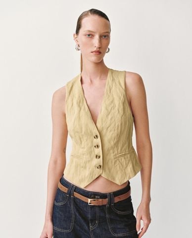  URBAN REVIVO - Áo khoác gilet nữ cổ V thời thượng 