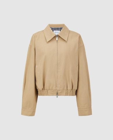  URBAN REVIVO - Áo khoác bomber nữ cổ bẻ phối zip 