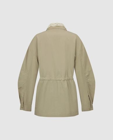  URBAN REVIVO - Áo khoác quân đội nữ cổ bẻ phối ren 