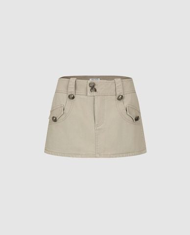  URBAN REVIVO - Chân váy chữ A mini cạp cao phối nút 