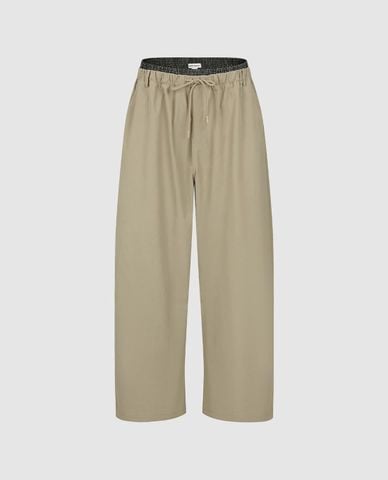  URBAN REVIVO - Quần nữ ống rộng lưng thun phối dây rút 
