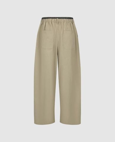  URBAN REVIVO - Quần nữ ống rộng lưng thun phối dây rút 