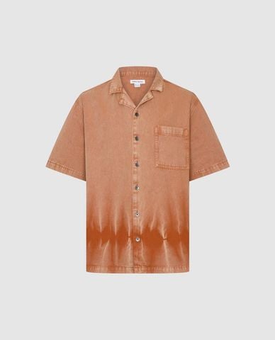  URBAN REVIVO - Áo sơ mi denim nam cổ bẻ tay ngắn 