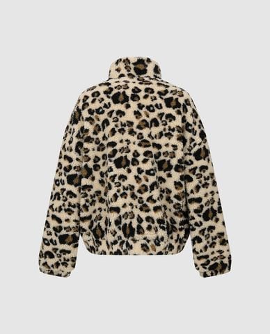 URBAN REVIVO - Áo khoác lông nữ tay dài họa tiết da báo 