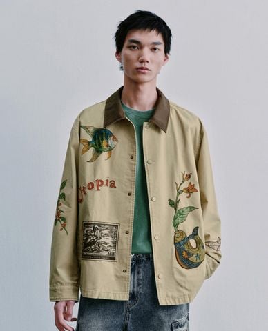  URBAN REVIVO - Áo khoác sơ mi nam tay dài in họa tiết 