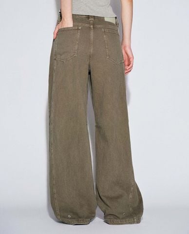  URBAN REVIVO - Quần jeans nữ ống rộng gập gấu 