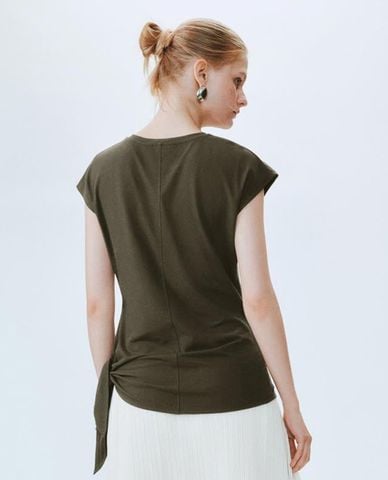  URBAN REVIVO - Áo kiểu nữ tay ngắn buộc vạt chéo 