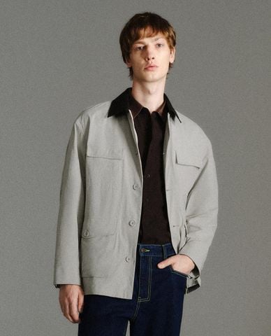  URBAN REVIVO - Áo khoác sơ mi nam tay dài phối túi hộp 