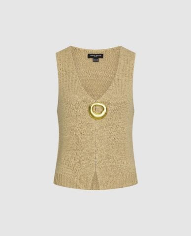  URBAN REVIVO - Áo dệt kim nữ cổ V sát nách khóa kim loại 