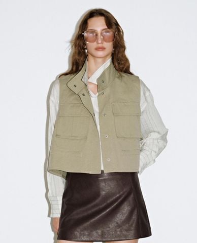  URBAN REVIVO - Áo khoác gilet nữ túi hộp 