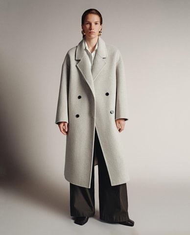  URBAN REVIVO - Áo khoác măng tô nữ dáng dài cổ điển 