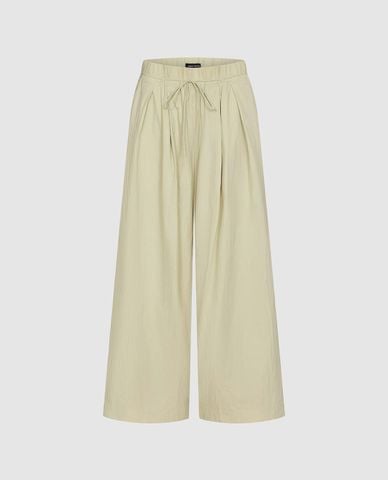  URBAN REVIVO - Quần nữ ống rộng lưng thun phối dây rút 