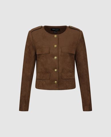  URBAN REVIVO - Áo khoác nữ một hàng nút cổ tròn tay dài Regular 