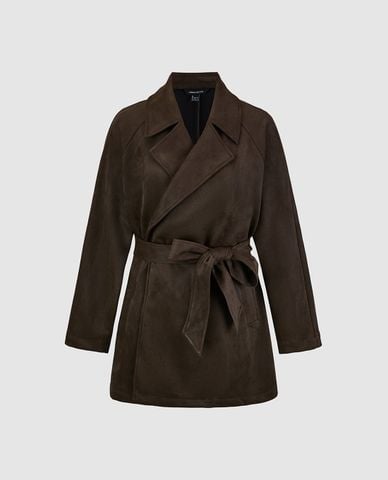  URBAN REVIVO - Áo khoác măng tô nữ dáng ngắn thắt eo 