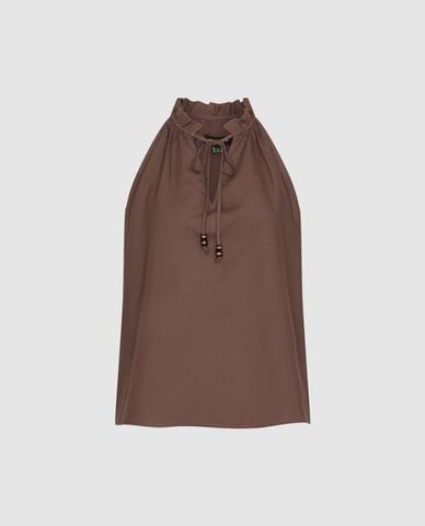  URBAN REVIVO - Áo sát nách nữ cổ bèo phối thắt nơ 