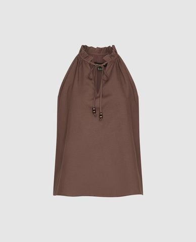  URBAN REVIVO - Áo sát nách nữ cổ bèo phối thắt nơ 