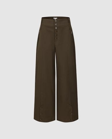  URBAN REVIVO - Quần nữ ống rộng lưng cao phối nút 