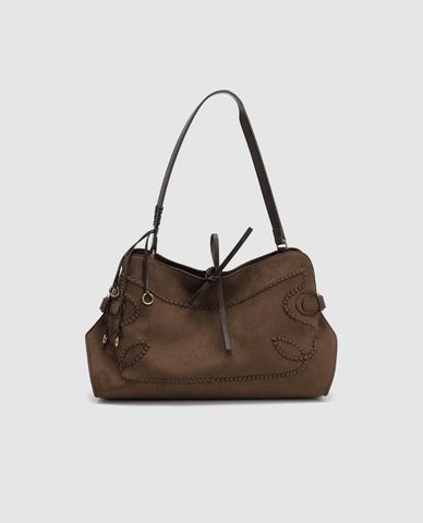  URBAN REVIVO - Túi đeo vai nữ hình thang thêu chỉ nổi 