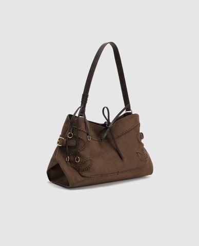  URBAN REVIVO - Túi đeo vai nữ hình thang thêu chỉ nổi 