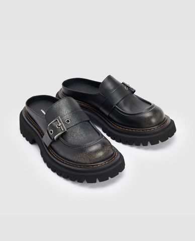  URBAN REVIVO - Giày mules nữ đế vừa mũi tròn Vegan Leather 