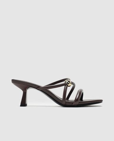  URBAN REVIVO - Giày mules cao gót nữ mũi vuông phối charm 