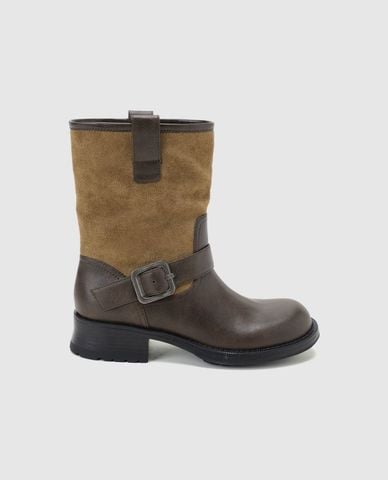  URBAN REVIVO - Boots nữ đế vừa cổ lửng phối khóa 