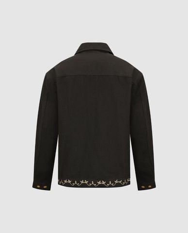  URBAN REVIVO - Áo khoác sơ mi nam cổ bẻ tay dài thêu họa tiết 