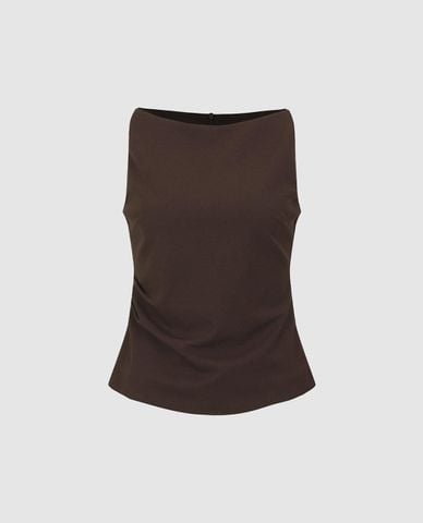  URBAN REVIVO - Áo sát nách nữ cổ thuyền xếp nếp 