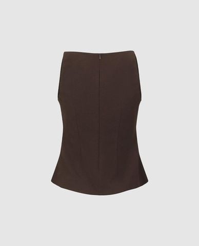  URBAN REVIVO - Áo sát nách nữ cổ thuyền xếp nếp 