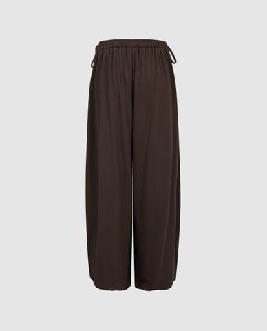  URBAN REVIVO - Quần nữ ống rộng lưng thun phối dây rút 