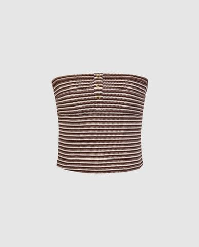  URBAN REVIVO - Áo kiểu nữ cúp ngực phối sọc 