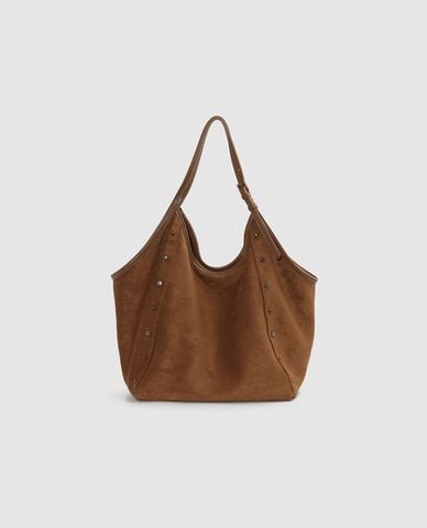  URBAN REVIVO - Túi đeo vai nữ phom mềm đính đinh tán 