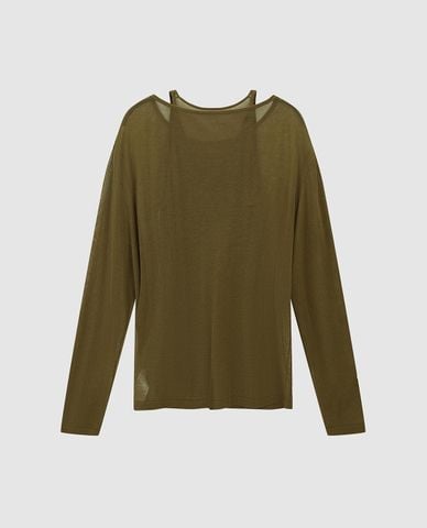 URBAN REVIVO - Áo dệt kim nữ tay dài xuyên thấu phối layer 