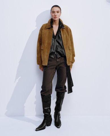  URBAN REVIVO - Áo khoác bomber nữ cổ bẻ phối túi hộp 