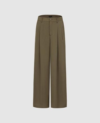  URBAN REVIVO - Quần nữ ống rộng xếp ly tối giản 