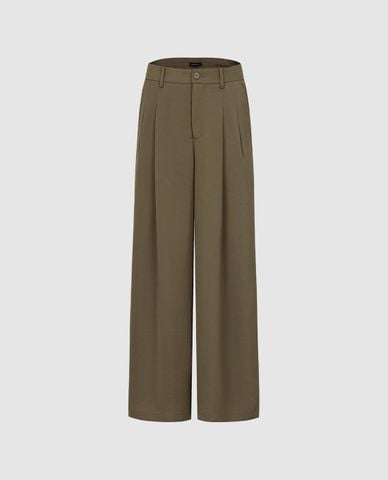  URBAN REVIVO - Quần nữ ống rộng xếp ly tối giản 