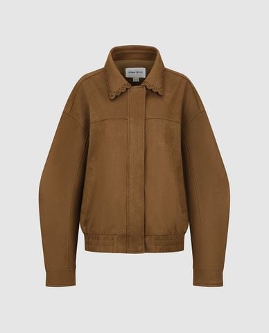  URBAN REVIVO - Áo khoác bomber nữ cổ bẻ phối khoá zip 