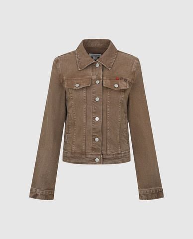  URBAN REVIVO - Áo khoác denim nữ cổ bẻ tay dài wash bạc 