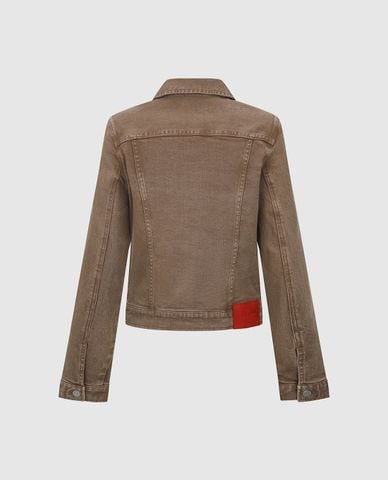  URBAN REVIVO - Áo khoác denim nữ cổ bẻ tay dài wash bạc 