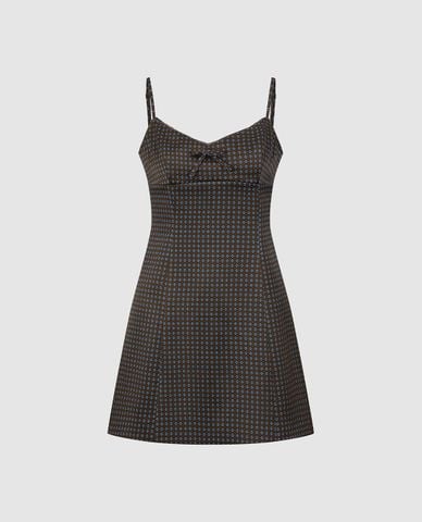  URBAN REVIVO - Đầm hai dây mini cổ V phối nơ 