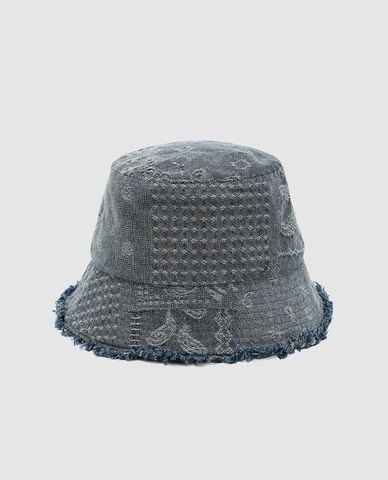  URBAN REVIVO - Nón bucket unisex denim wash rách 