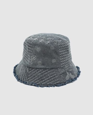  URBAN REVIVO - Nón bucket unisex denim wash rách 