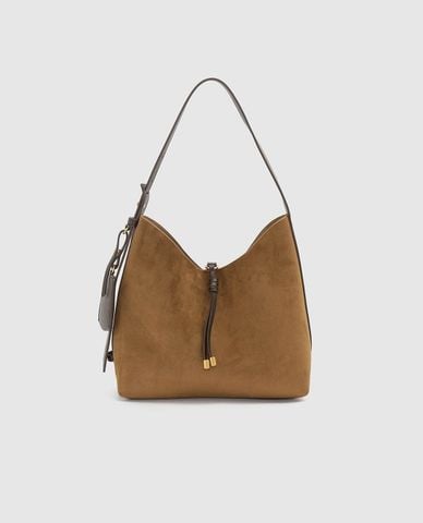  URBAN REVIVO - Túi đeo vai nữ dáng hobo phối dây rút 
