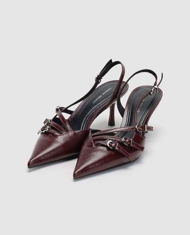  URBAN REVIVO - Giày sandals cao gót nữ mũi nhọn khóa cài 