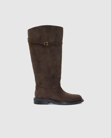  URBAN REVIVO - Giày boots nữ đế thấp phối đai khóa 