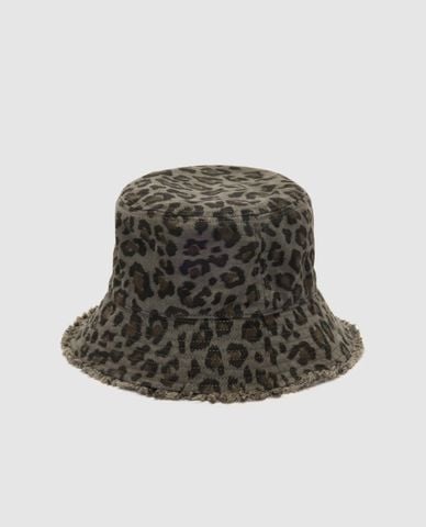  URBAN REVIVO - Nón bucket nữ họa tiết da báo viền tua rua 
